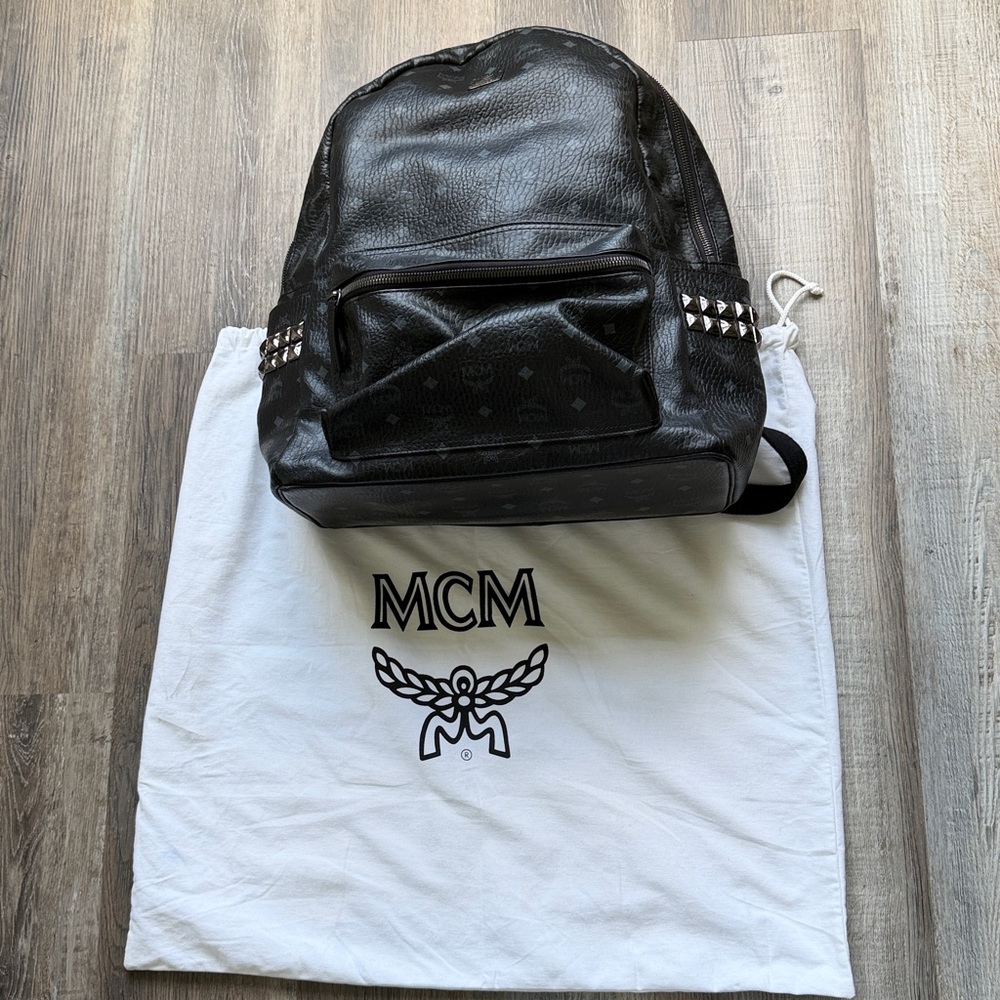 MCM Large Black Backpack with Silver Studs